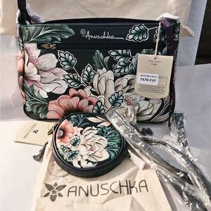 Anushka Hand Painted Leather Shoulder/Crossbody Bag Brass Hardware 7478-EVF NWT